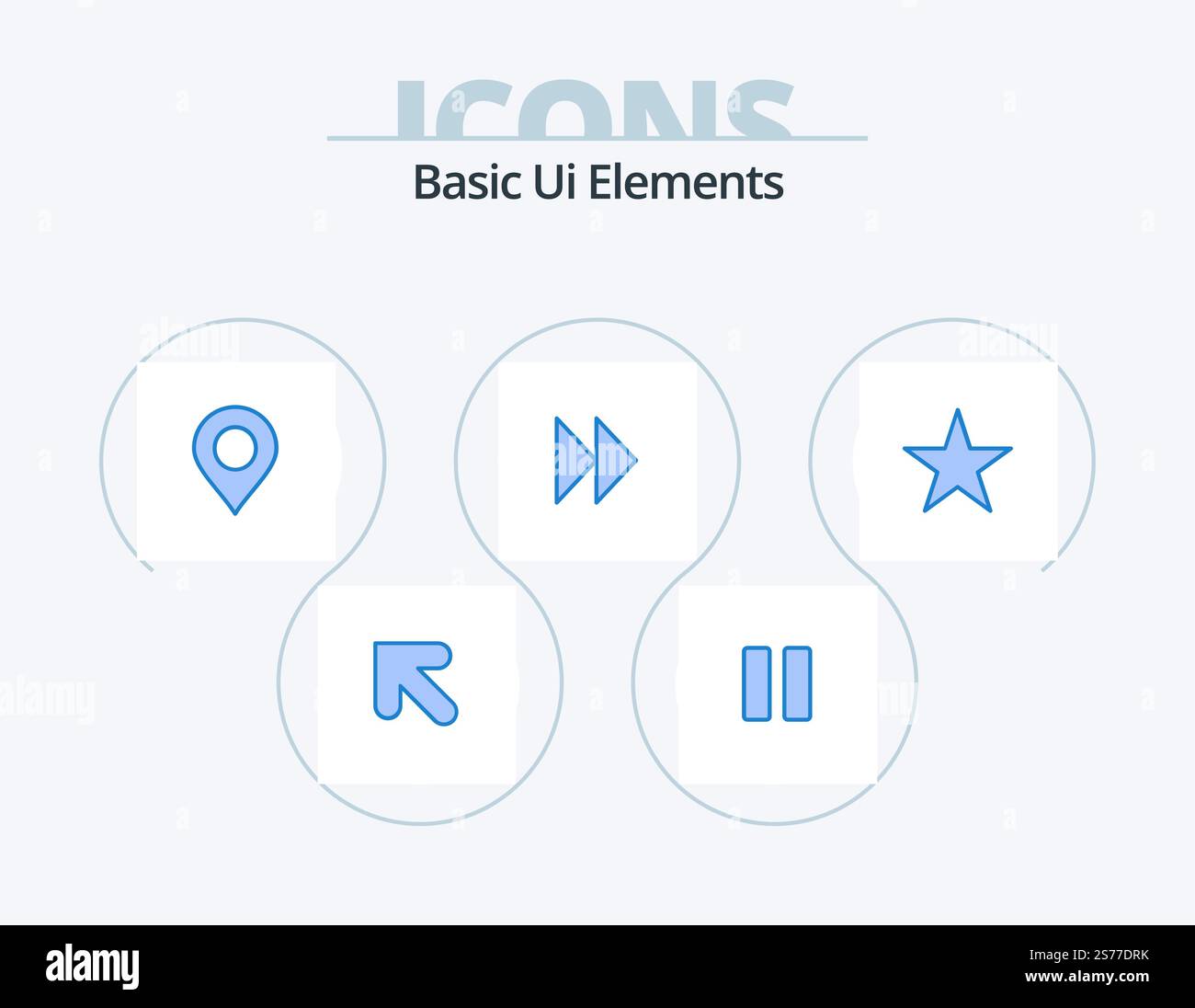 Basic Ui Elements Blue Icon Pack 5 Icon Design. media. bookmark. location. video. forward Stock Vector