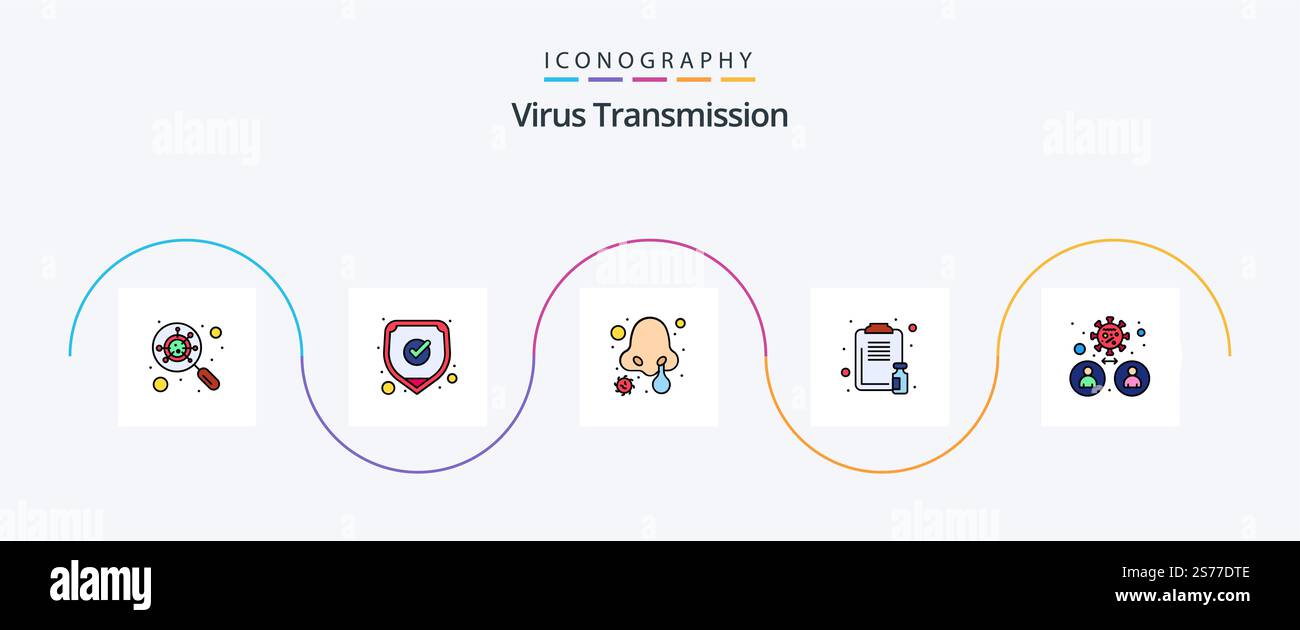 Virus Transmission Line Filled Flat 5 Icon Pack Including man. report ...