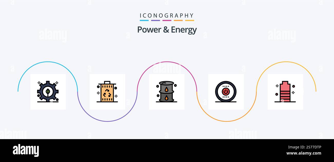 Power And Energy Line Filled Flat 5 Icon Pack Including battery. energy ...