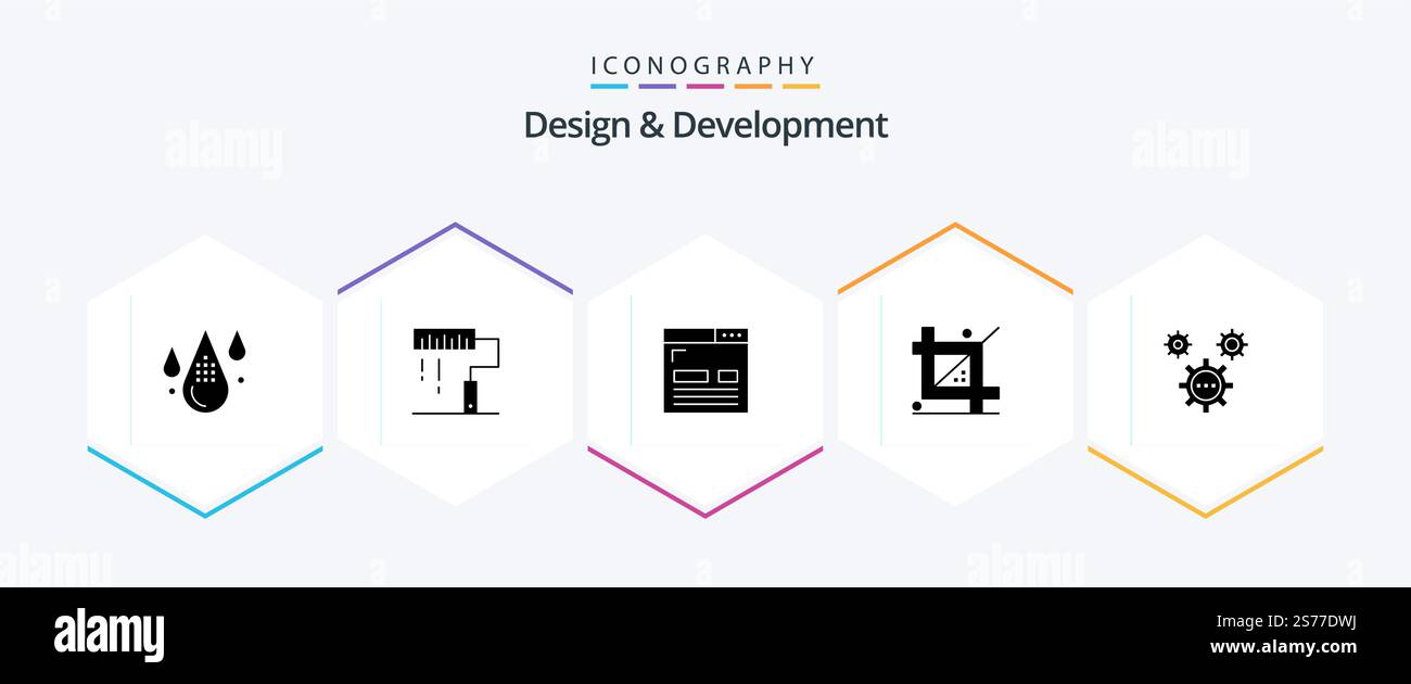 Design and Development 25 Glyph icon pack including design. coding. paint. page. development Stock Vector