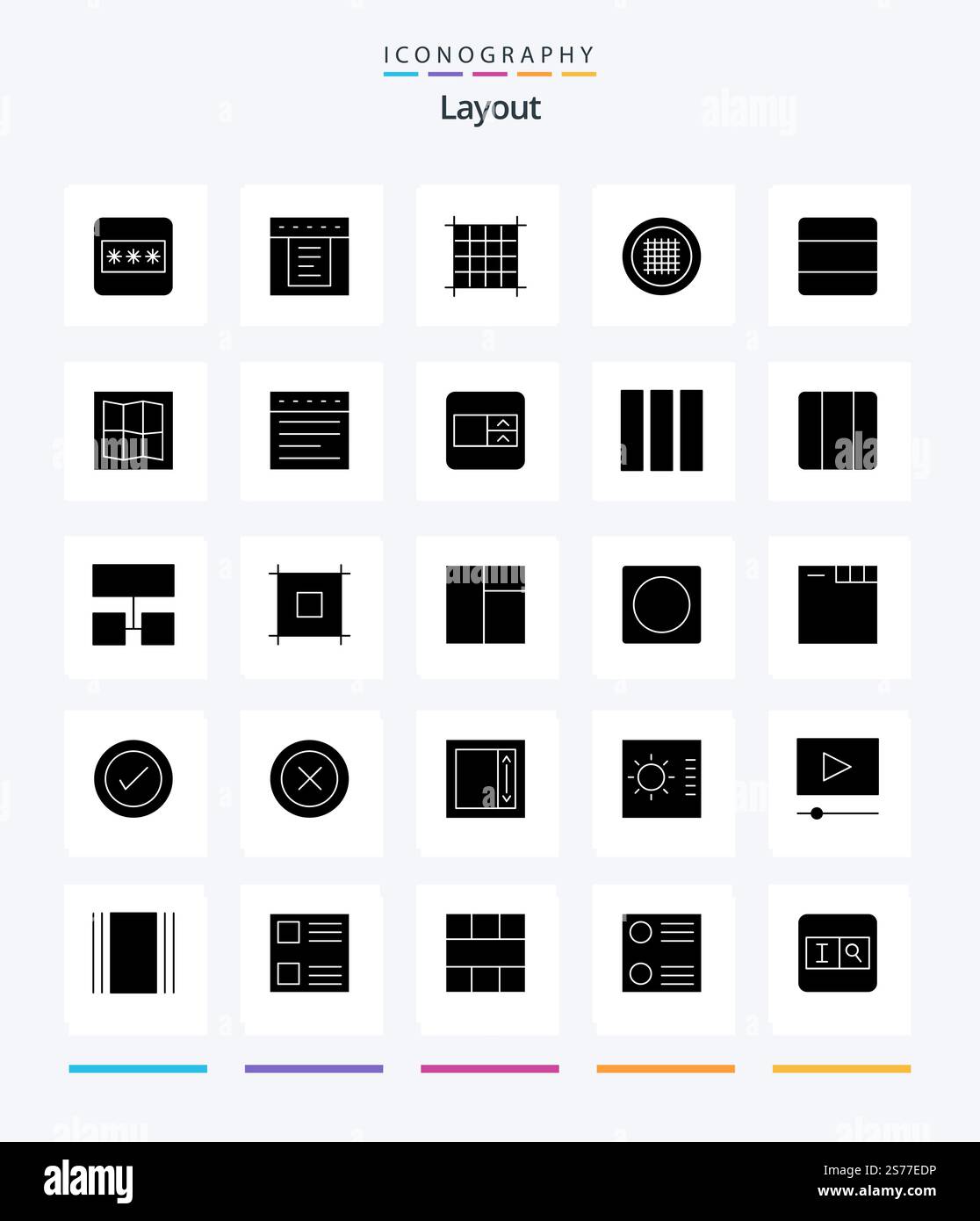 Creative Layout 25 Glyph Solid Black icon pack  Such As web. map. line. layout. stack Stock Vector
