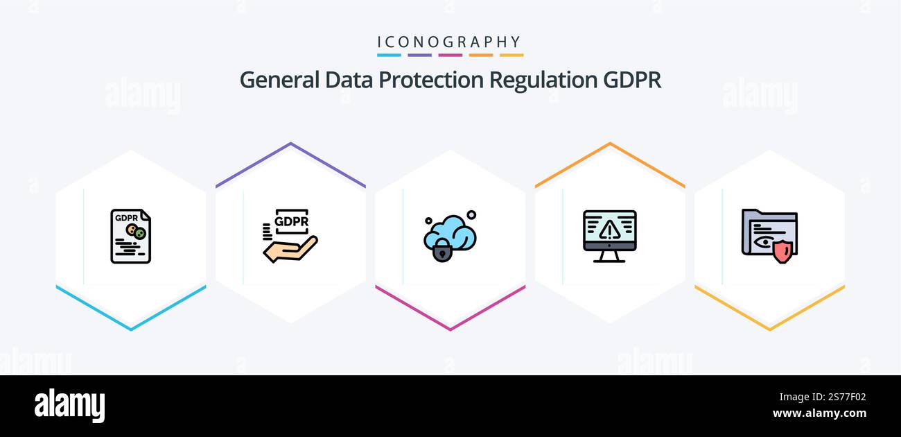 Gdpr 25 FilledLine icon pack including gdpr. error. protection. security. secure Stock Vector