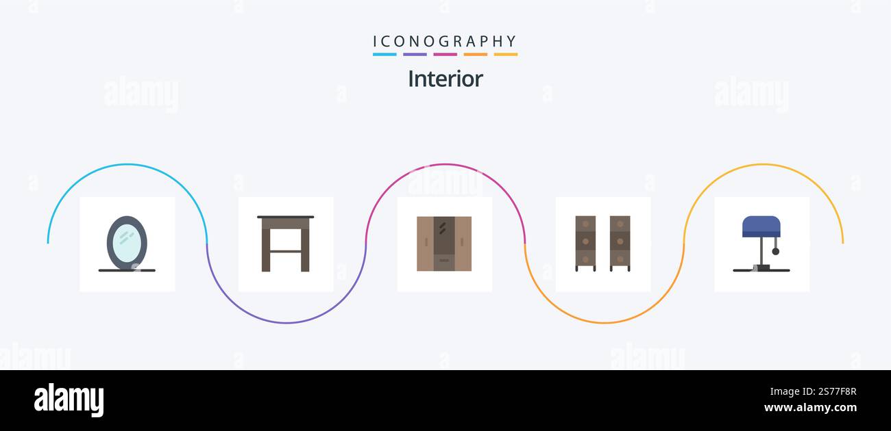 Interior Flat 5 Icon Pack Including lamp. wardrobe. furniture. office ...