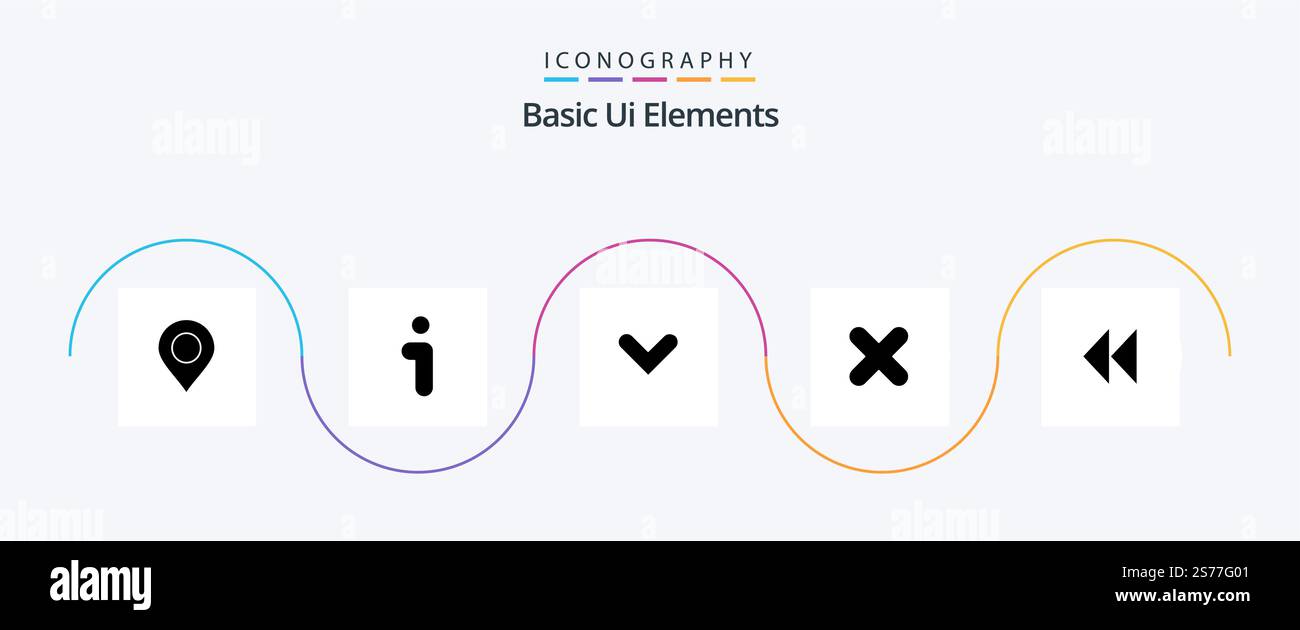 Basic Ui Elements Glyph 5 Icon Pack Including media. cross. arrow. close. delete Stock Vector