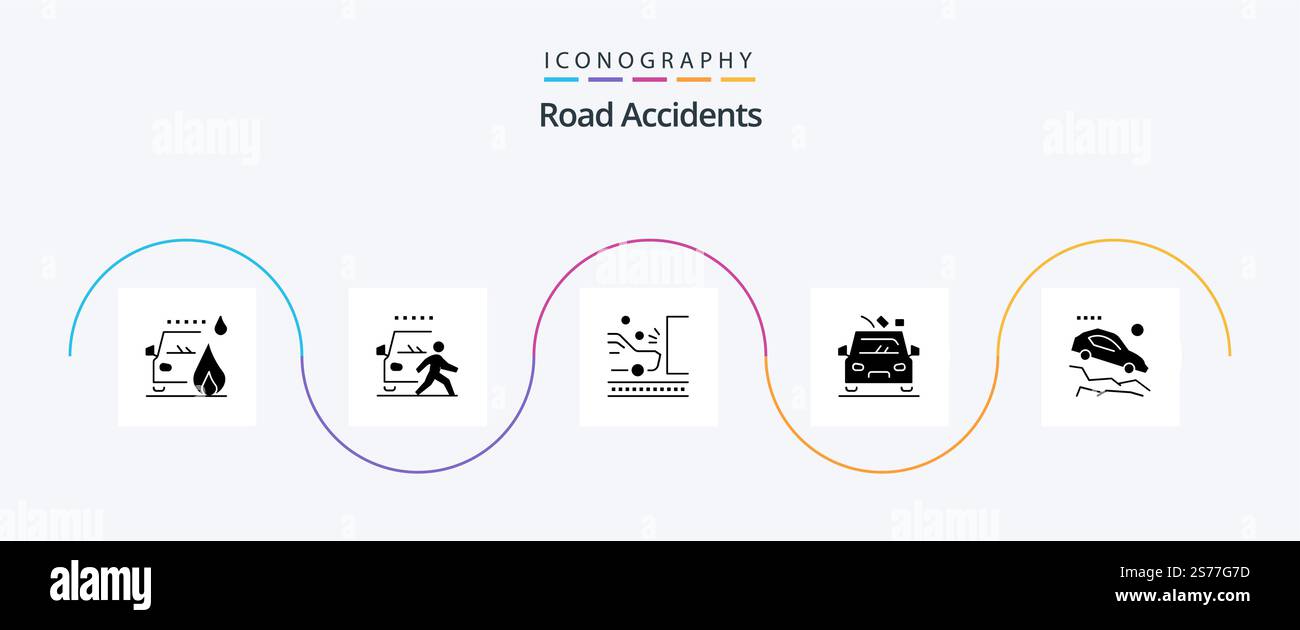 Road Accidents Glyph 5 Icon Pack Including road. danger. road. car ...