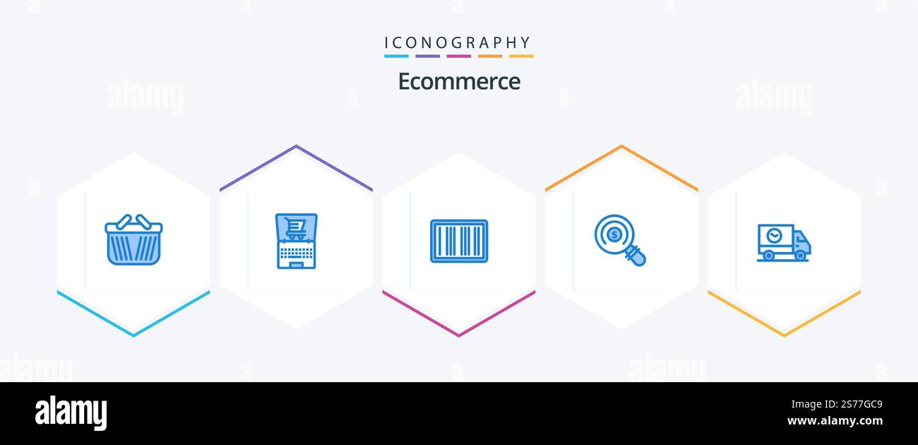 Ecommerce 25 Blue icon pack including ecommerce. shopping. barcode. search. ecommerce Stock Vector