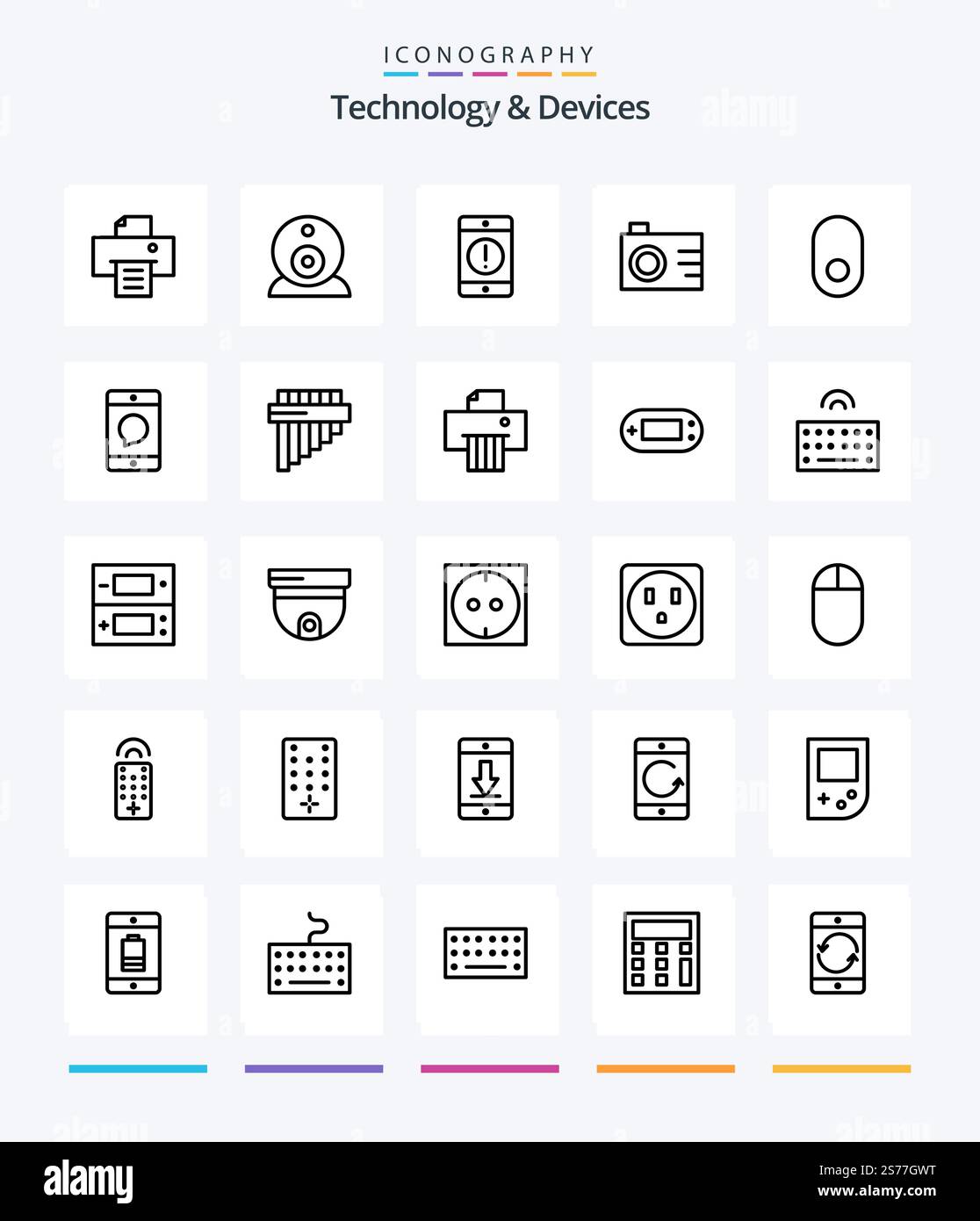 Creative Devices 25 OutLine icon pack  Such As cellphone. mouse. devices. apple. digital Stock Vector