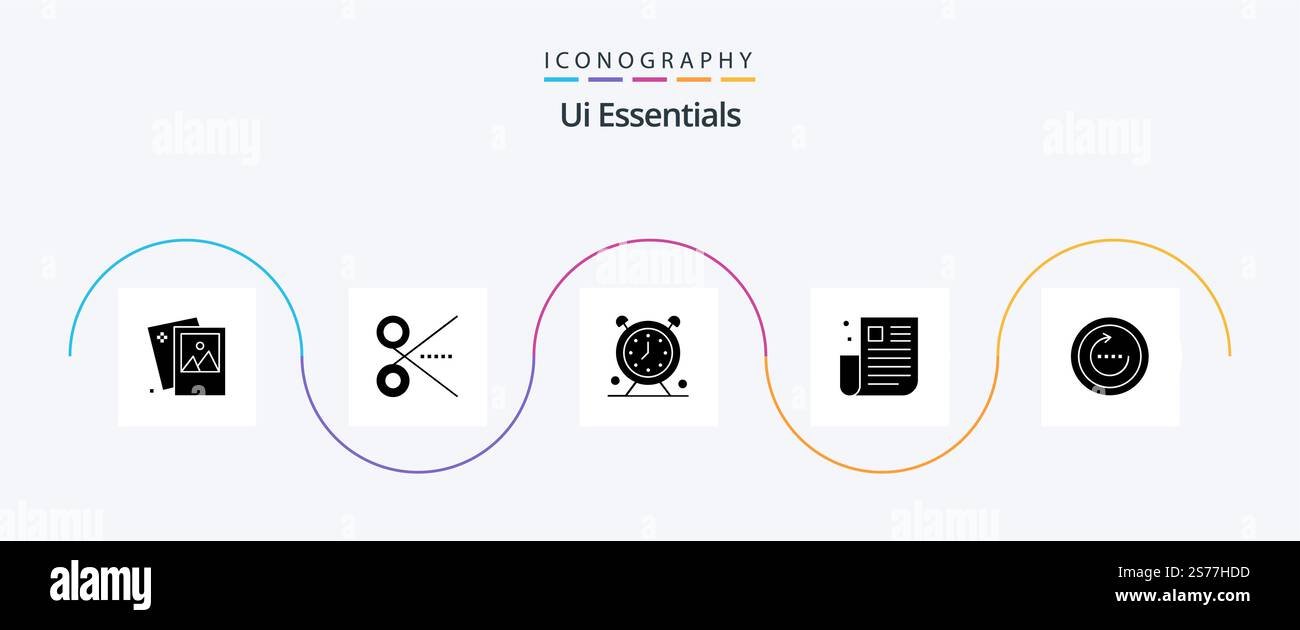 Ui Essentials Glyph 5 Icon Pack Including newspaper. interface. tool. timer. schedule Stock Vector