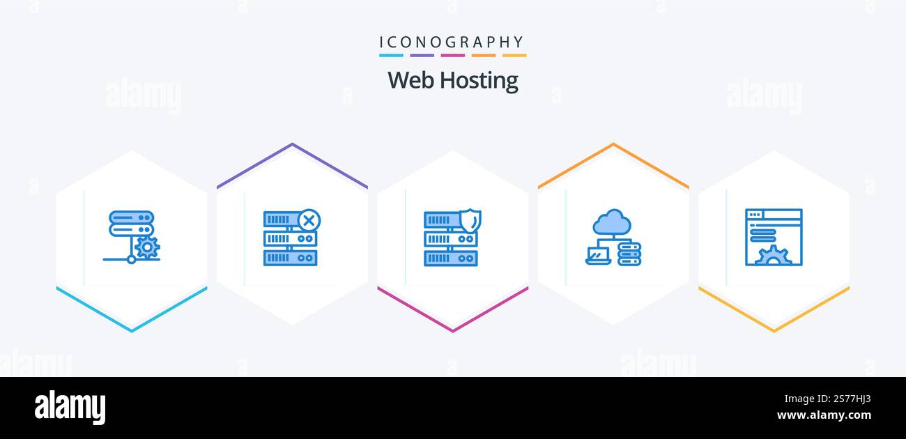 Web Hosting 25 Blue icon pack including web brower. server. network. data. network Stock Vector