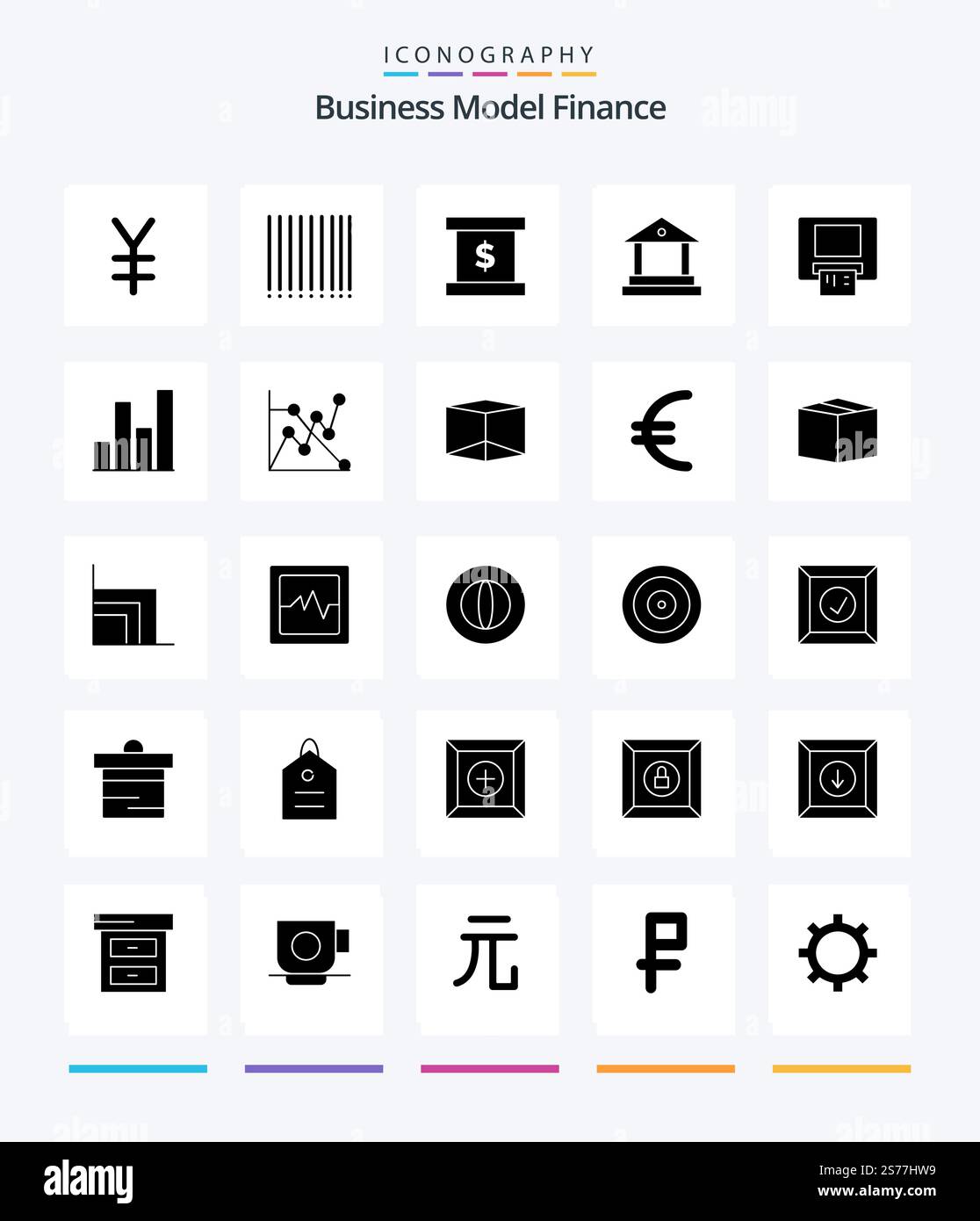 Creative Finance 25 Glyph Solid Black icon pack  Such As box. chart. bank. analytics. card Stock Vector