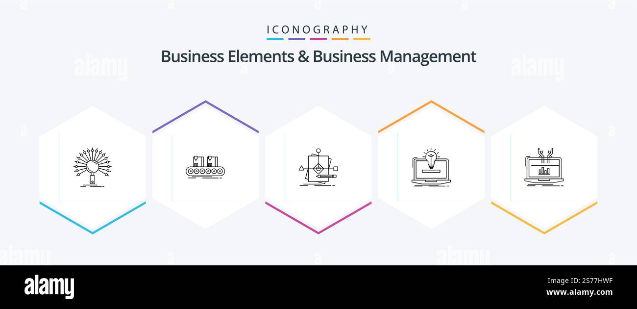 Business Elements And Business Managment 25 Line icon pack including ...