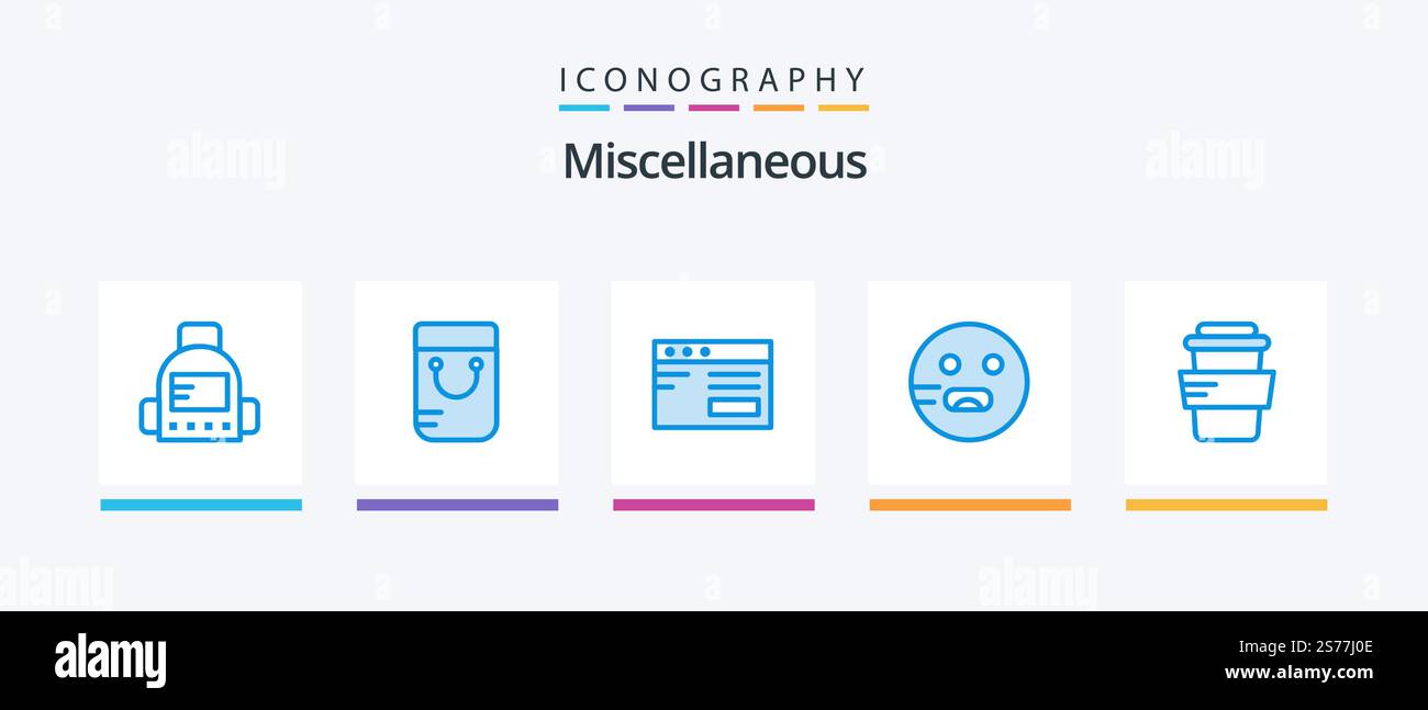 Miscellaneous Blue 5 Icon Pack Including . study. study. glass. hungry. Creative Icons Design Stock Vector