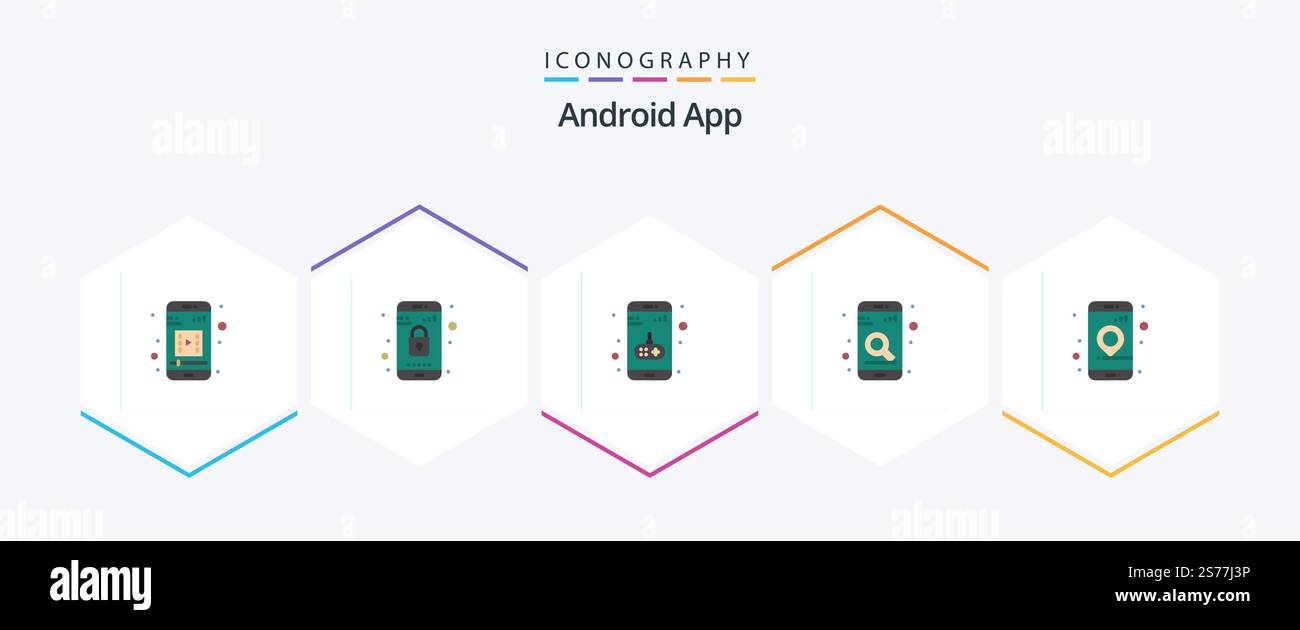 Android App 25 Flat icon pack including location. app. entertainment. search. mobile Stock Vector