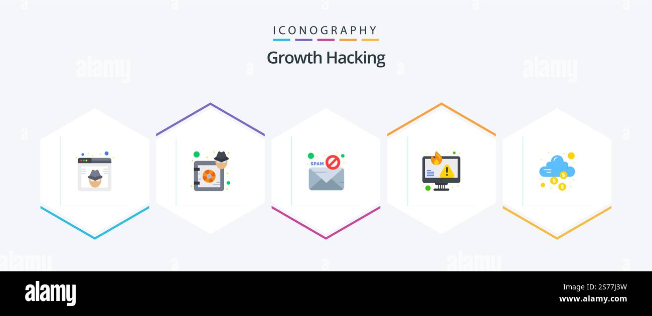 Hacking 25 Flat icon pack including error. computer. safe. ban. spam Stock Vector