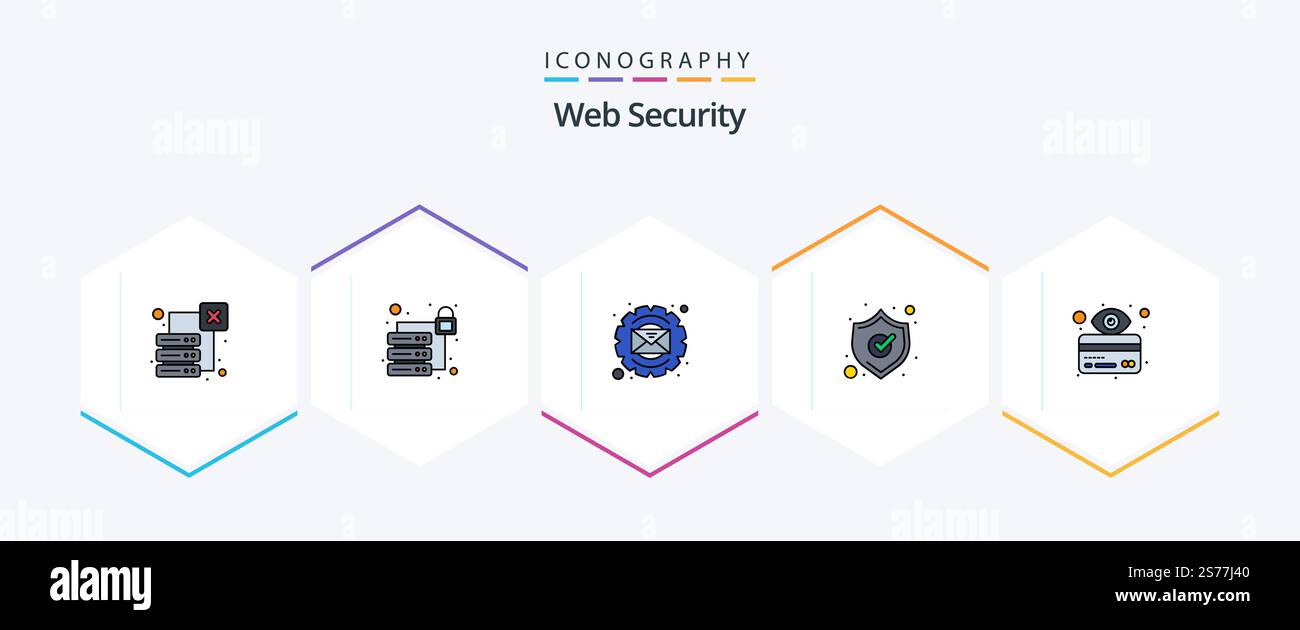 Web Security 25 FilledLine icon pack including hacker. card. gear. atm. security Stock Vector