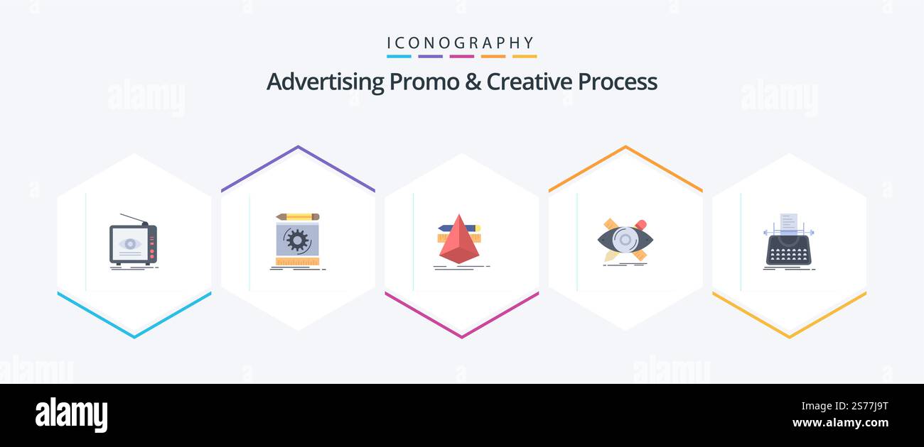 Advertising Promo And Creative Process 25 Flat icon pack including illustration. design. prototype. tools. designer Stock Vector