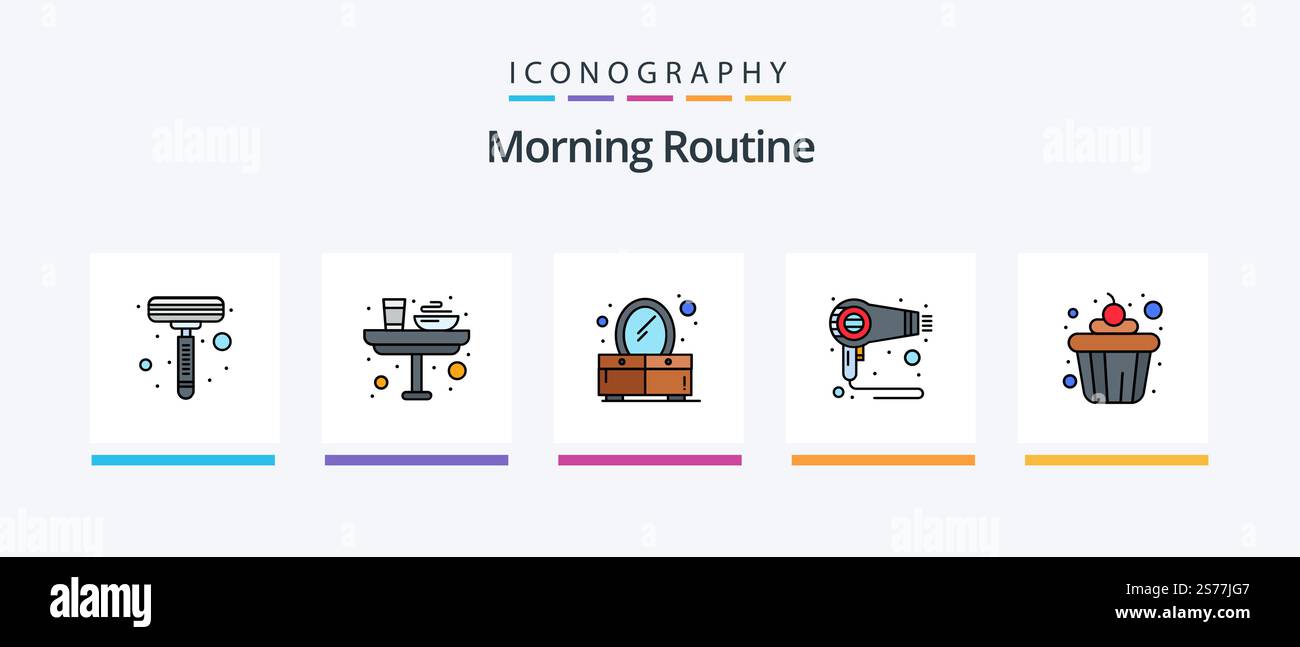 Morning Routine Line Filled 5 Icon Pack Including food. breakfast ...