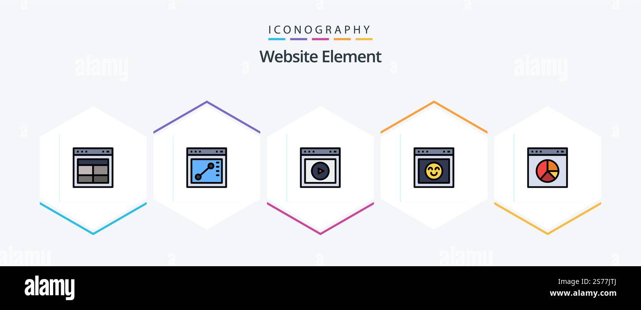 Website Element 25 FilledLine icon pack including business. interface. play. emotion. website Stock Vector