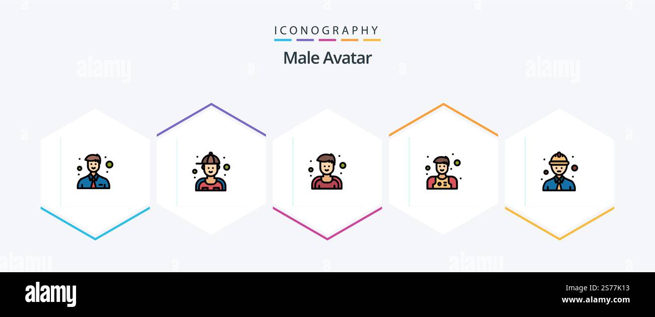 Male Avatar 25 FilledLine icon pack including . worker. man. safety worker. waiter Stock Vector