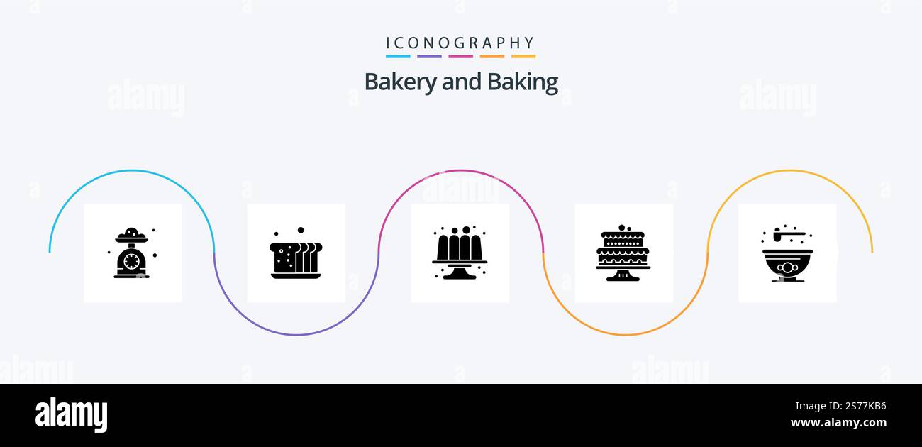 Baking Glyph 5 Icon Pack Including bowl. bread. cakes. baking Stock Vector