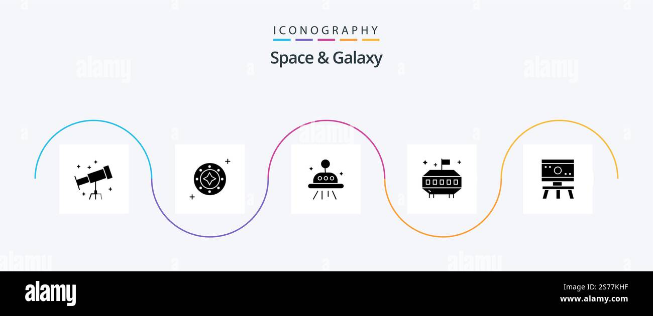 Space And Galaxy Glyph 5 Icon Pack Including . space. universe. science. atom Stock Vector