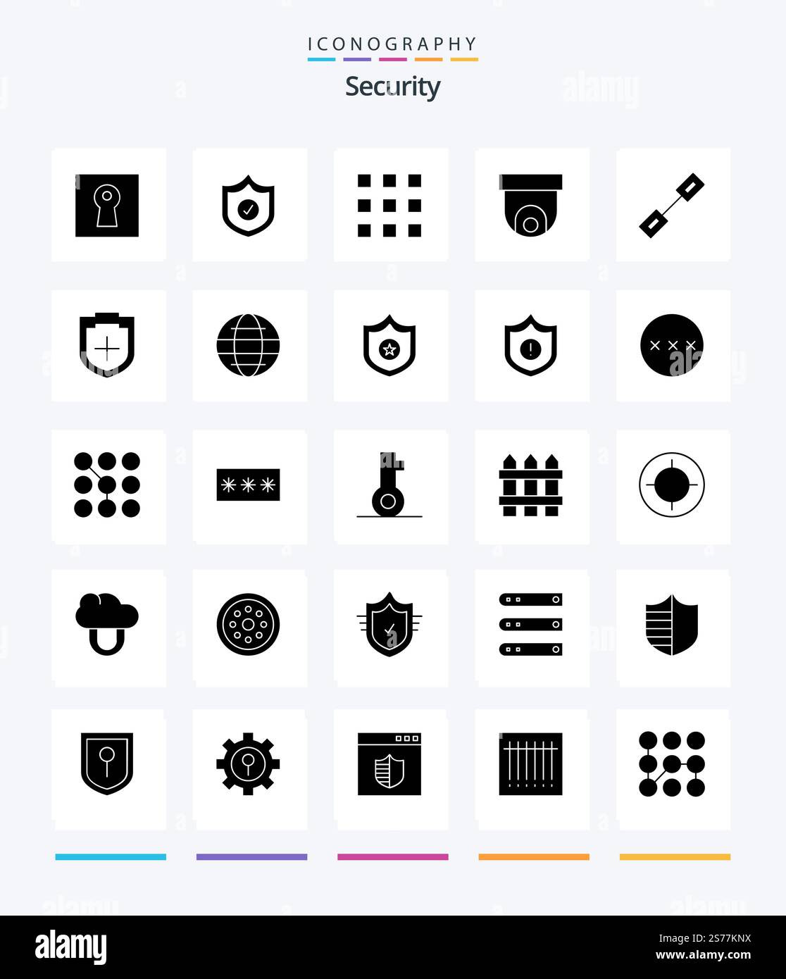 Creative Security 25 Glyph Solid Black icon pack  Such As connection. video. code. security camera. camera Stock Vector