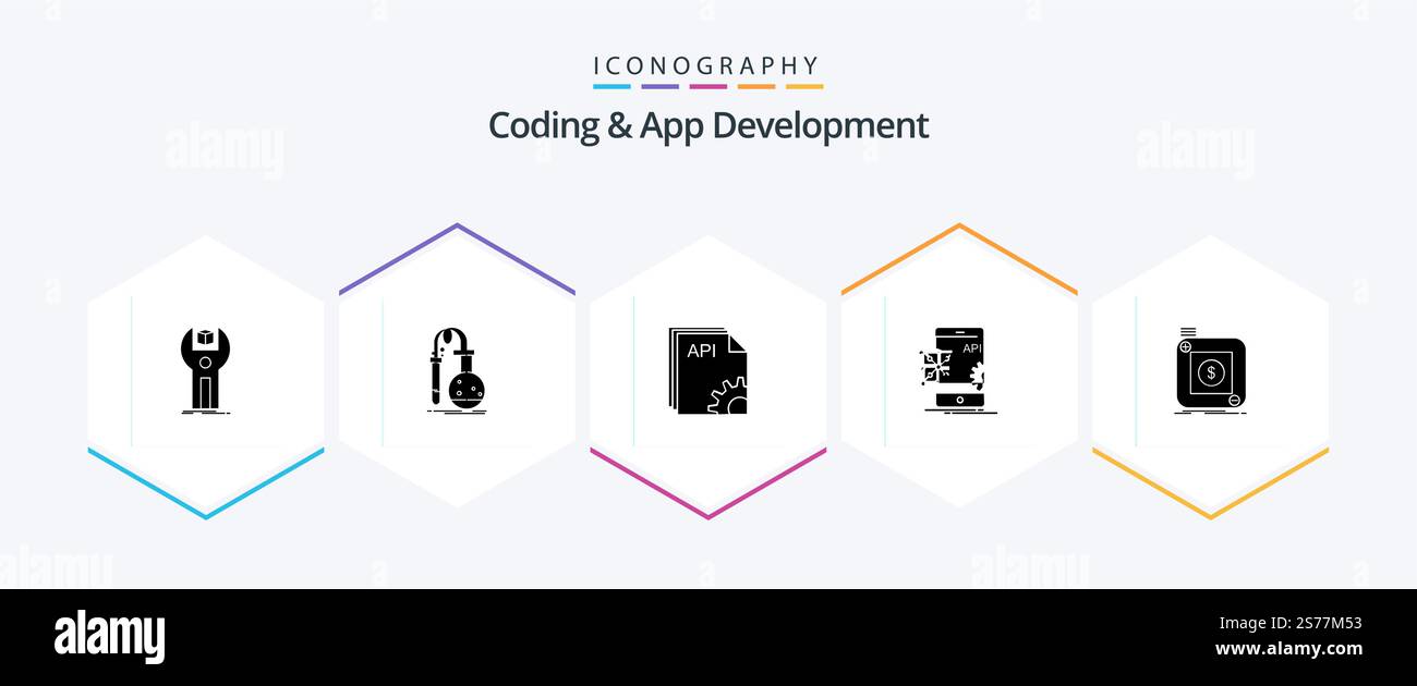 Coding And App Development 25 Glyph icon pack including application. software. lab. developer. app Stock Vector