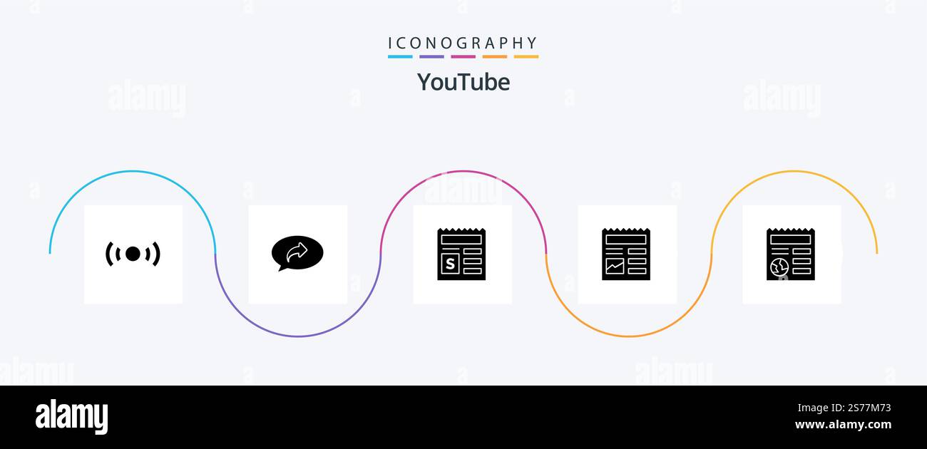 Youtube Glyph 5 Icon Pack Including basic. ui. right. basic. bank Stock Vector