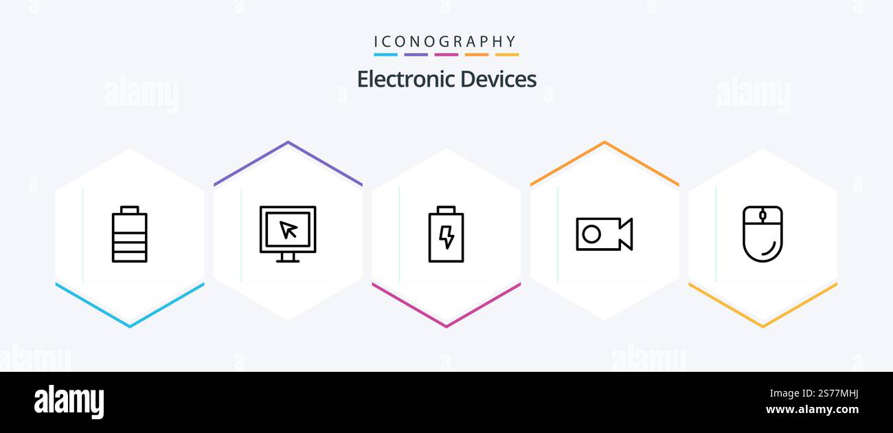 Devices 25 Line icon pack including . electronic. charge. devices. video Stock Vector