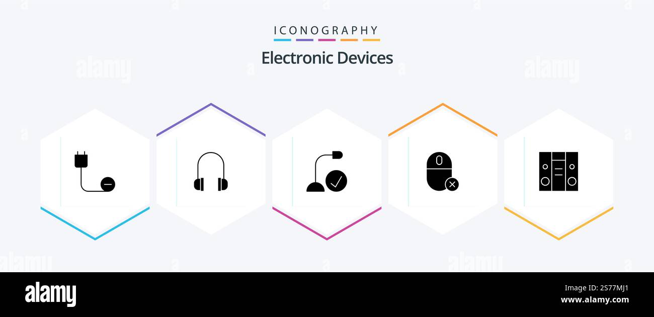 Devices 25 Glyph icon pack including mouse. gadget. computers. devices. hardware Stock Vector