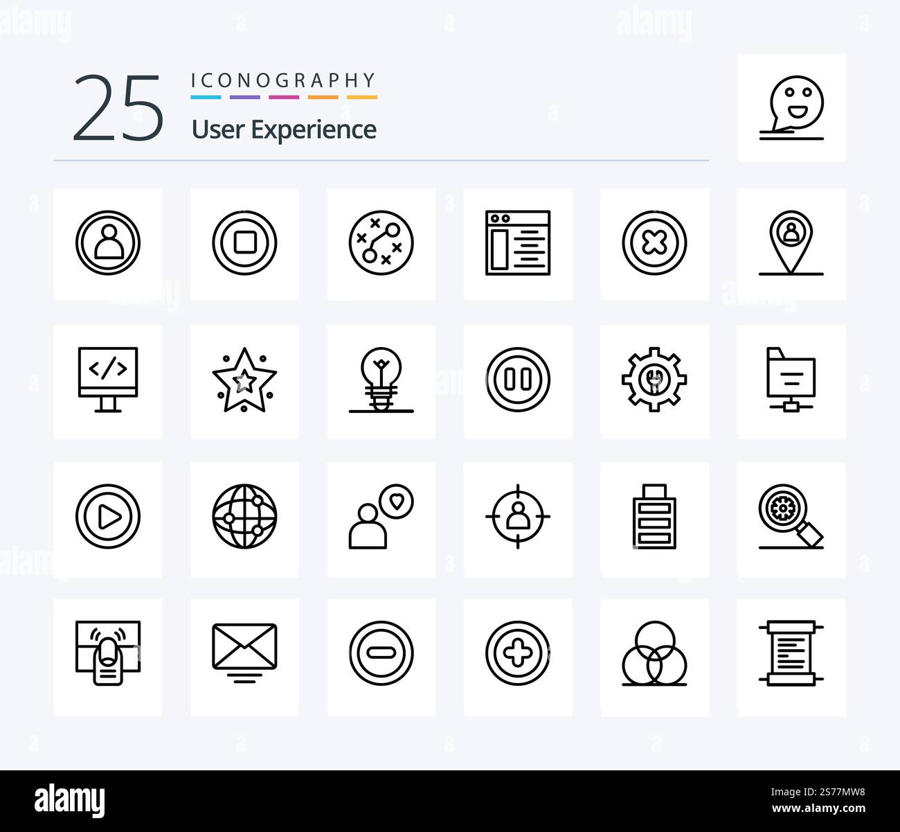 User Experience 25 Line icon pack including . web page . web . virus Stock Vector