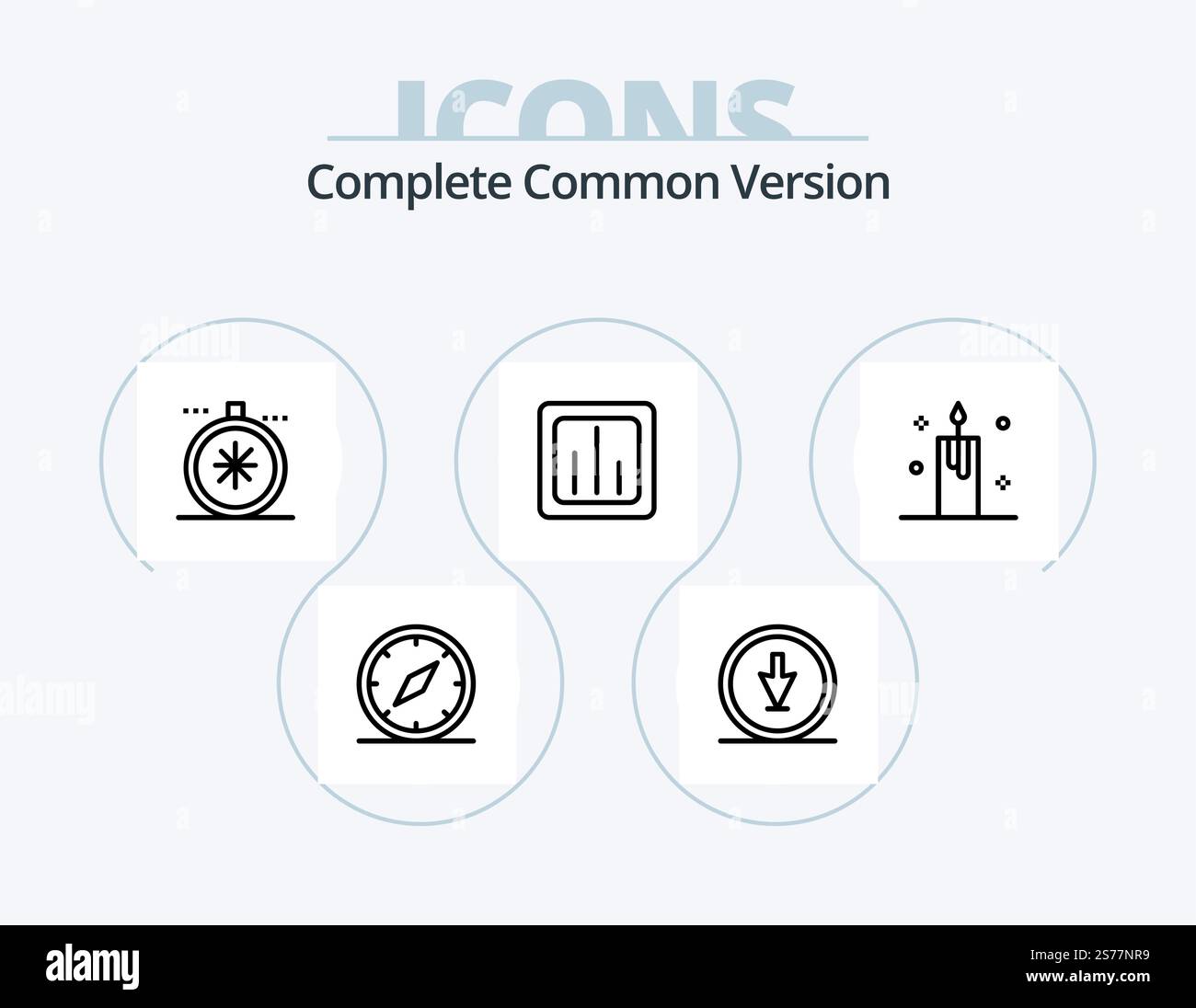Complete Common Version Line Icon Pack 5 Icon Design. save. down. tool. arrow. network Stock Vector