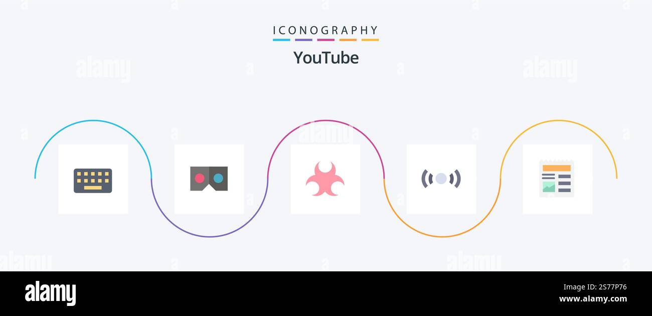 Youtube Flat 5 Icon Pack Including document. ui. bio. signal. basic Stock Vector