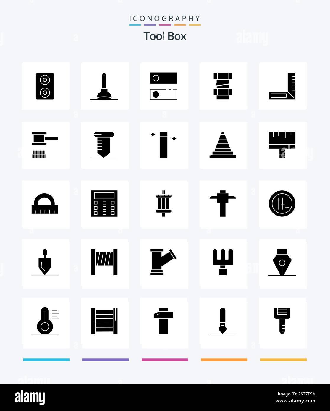 Creative Tools 25 Glyph Solid Black icon pack  Such As tools. repair. carpenter. tools. hammer Stock Vector
