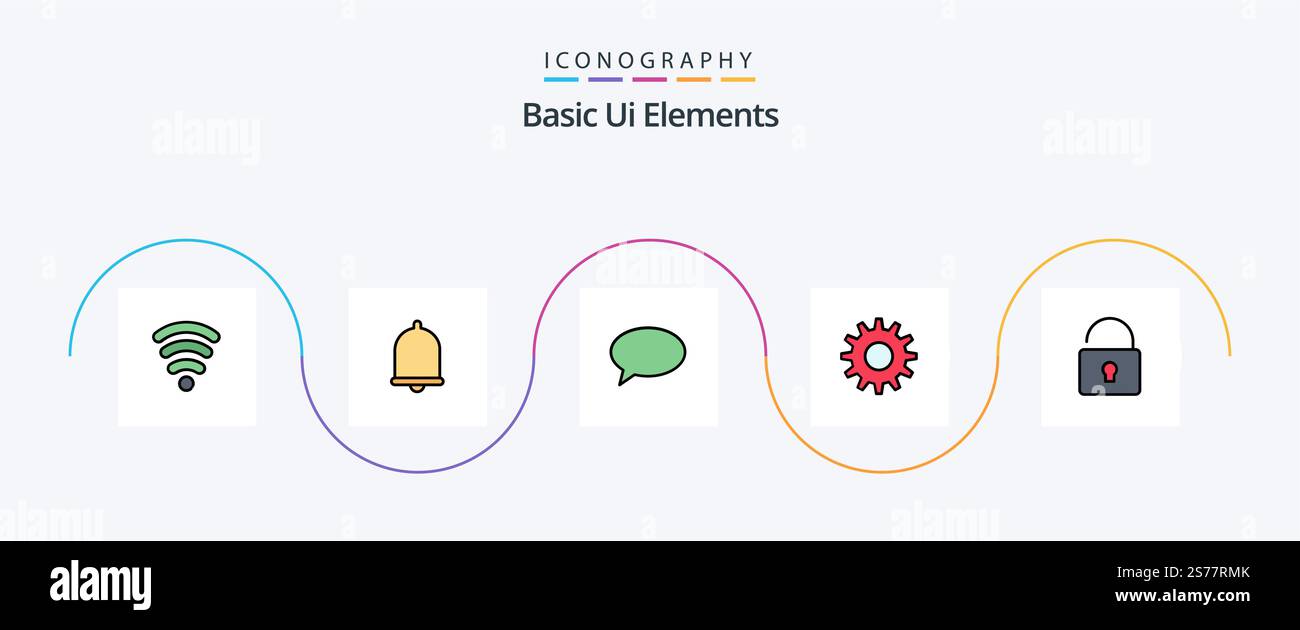 Basic Ui Elements Line Filled Flat 5 Icon Pack Including . lock. chating. unlock. gear Stock Vector