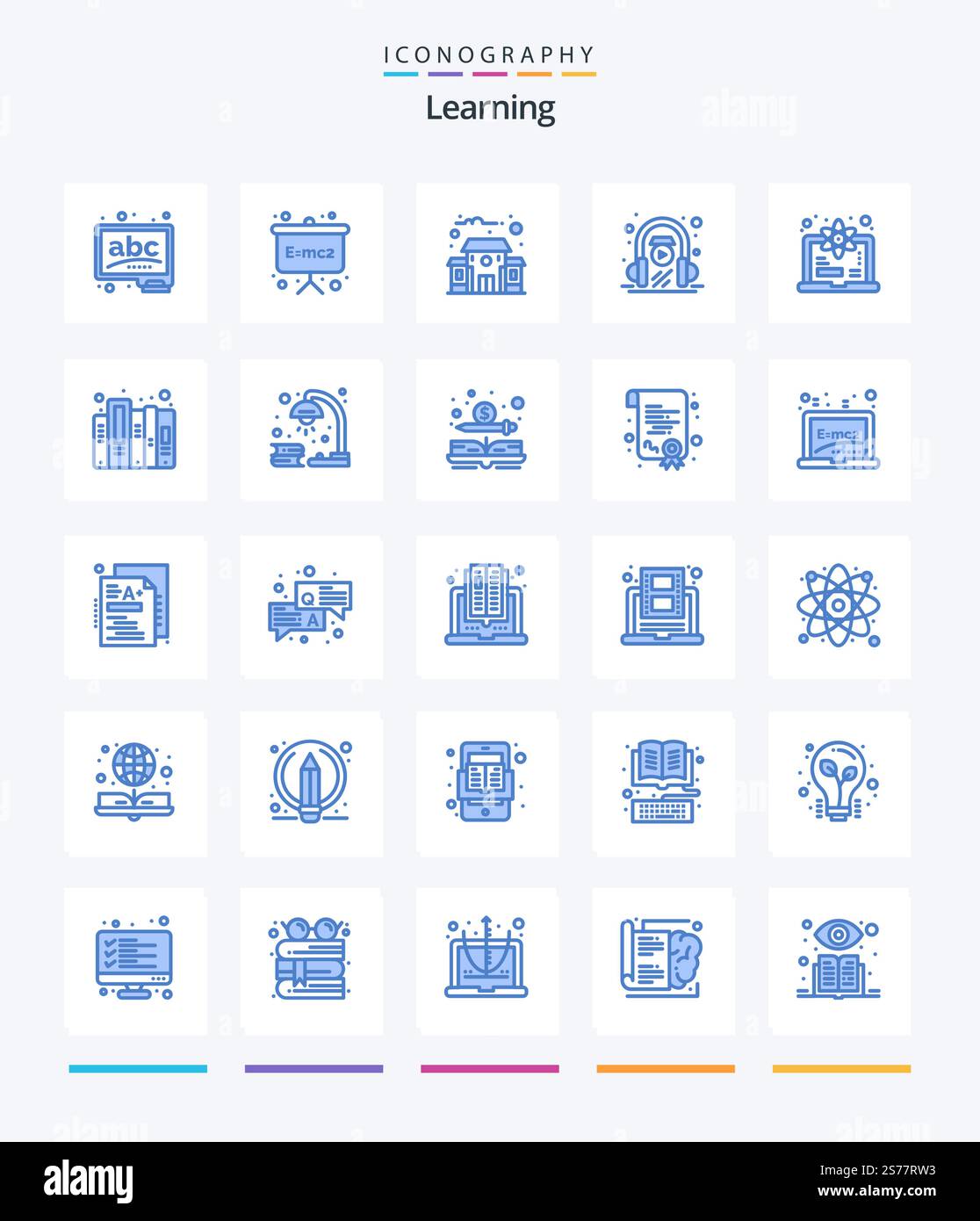 Creative Learning 25 Blue icon pack  Such As science. degree. education building. computer. learning Stock Vector