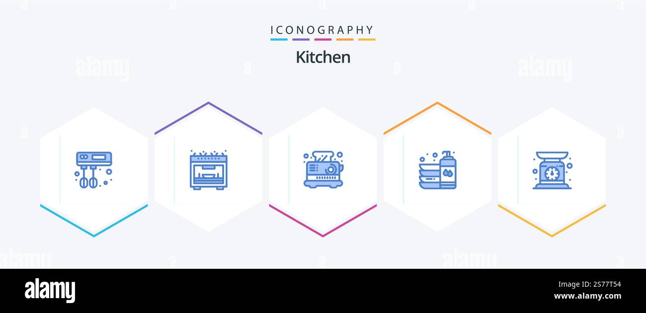 Kitchen 25 Blue icon pack including scale. check weight. kitchen. wash. dish Stock Vector