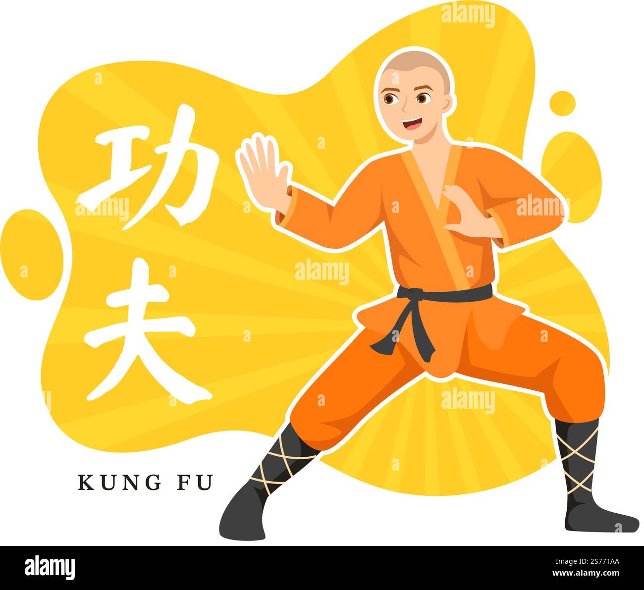 Kung Fu Illustration with People Showing Chinese Sport Martial Art in ...