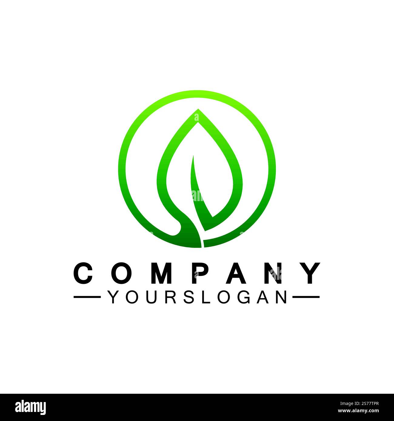 Simple leaf logo inside circle with minimal line art design style Stock Vector
