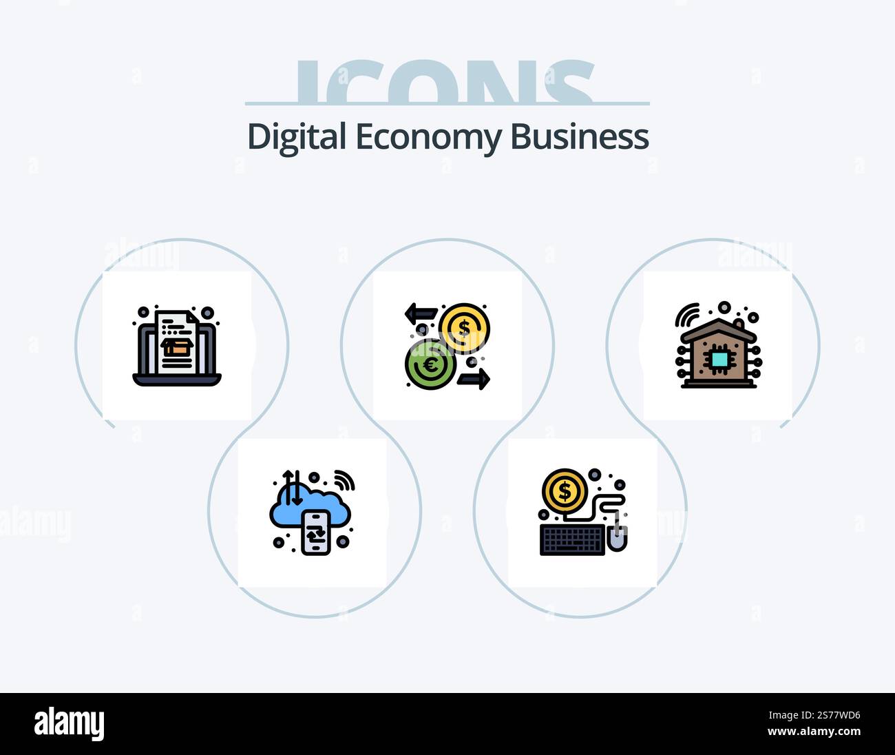 Digital Economy Business Line Filled Icon Pack 5 Icon Design ...