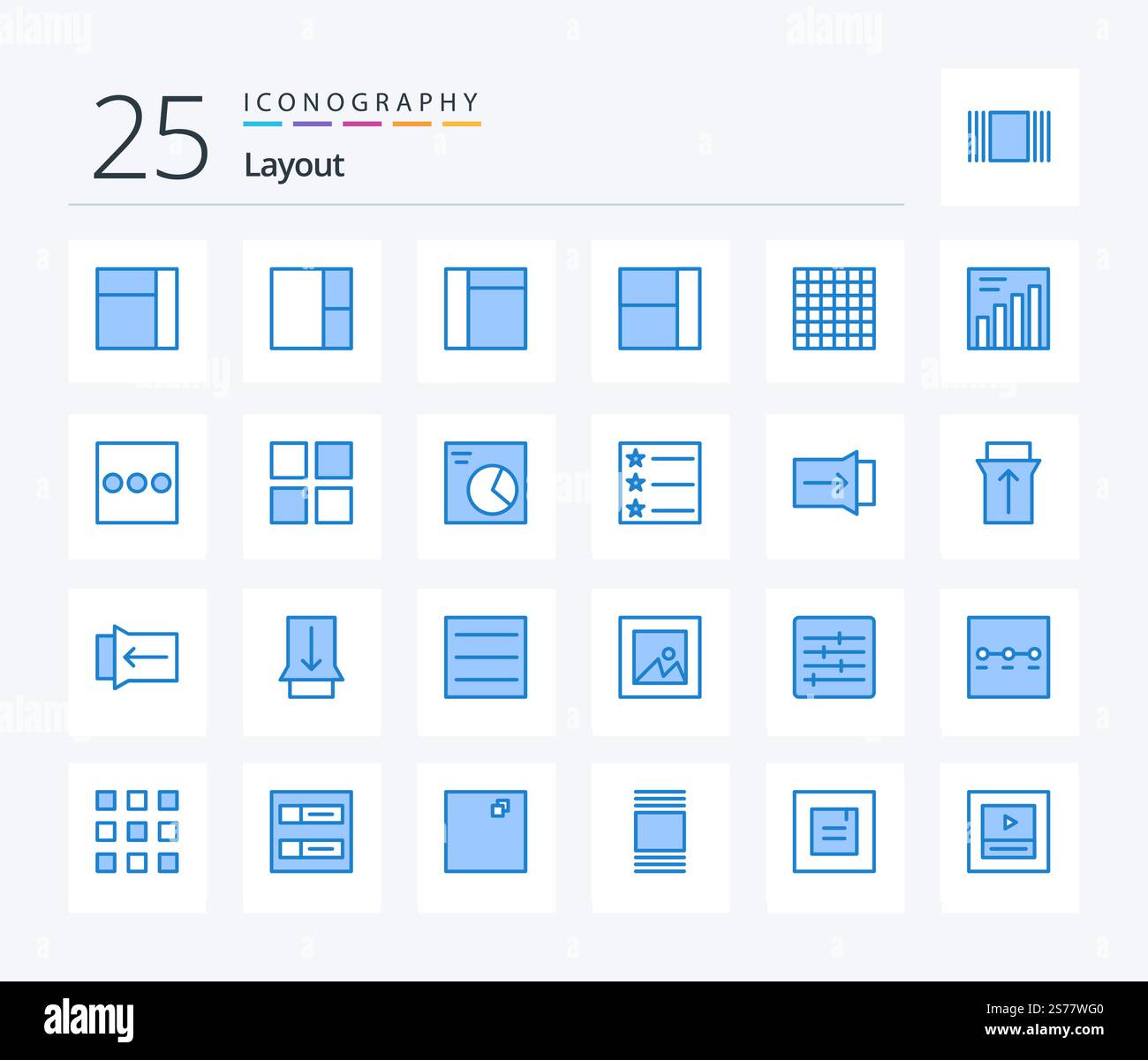 Layout 25 Blue Color icon pack including hamburger. slide. thumbnails. gesture. layout Stock Vector