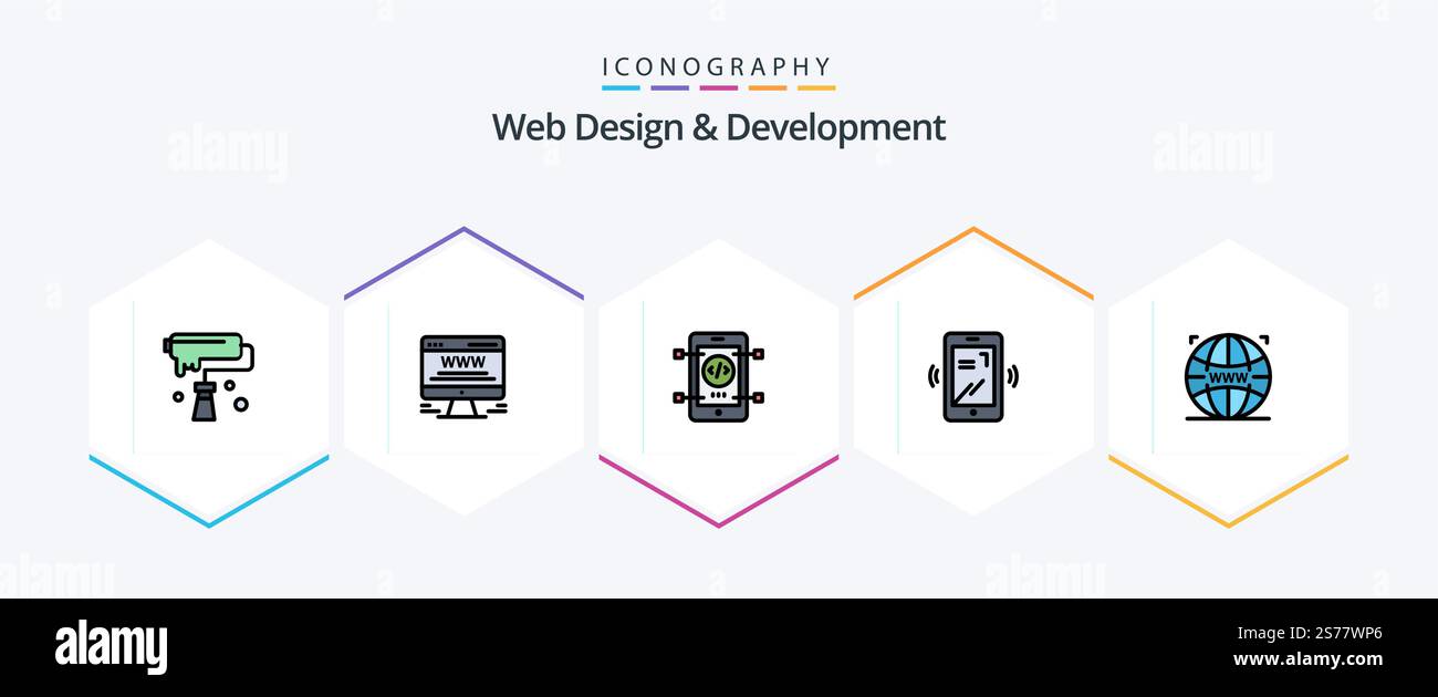 Web Design And Development 25 FilledLine icon pack including web. layout. web advert. vibrate. web Stock Vector