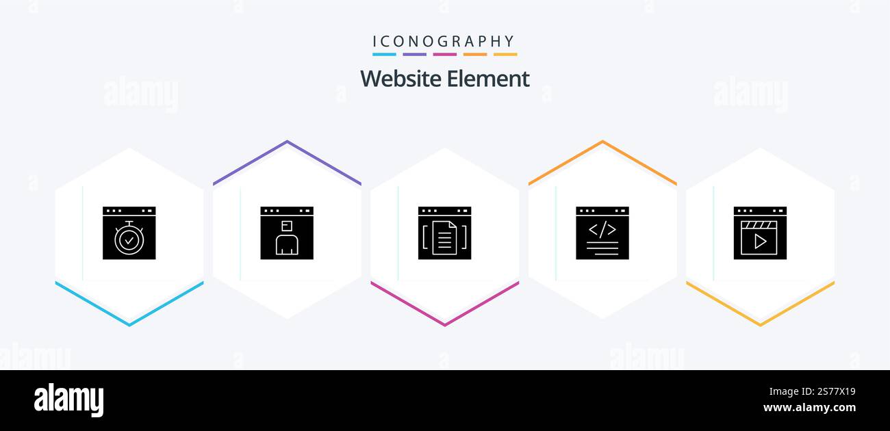 Website Element 25 Glyph icon pack including coding. browser. page. interface. document Stock Vector