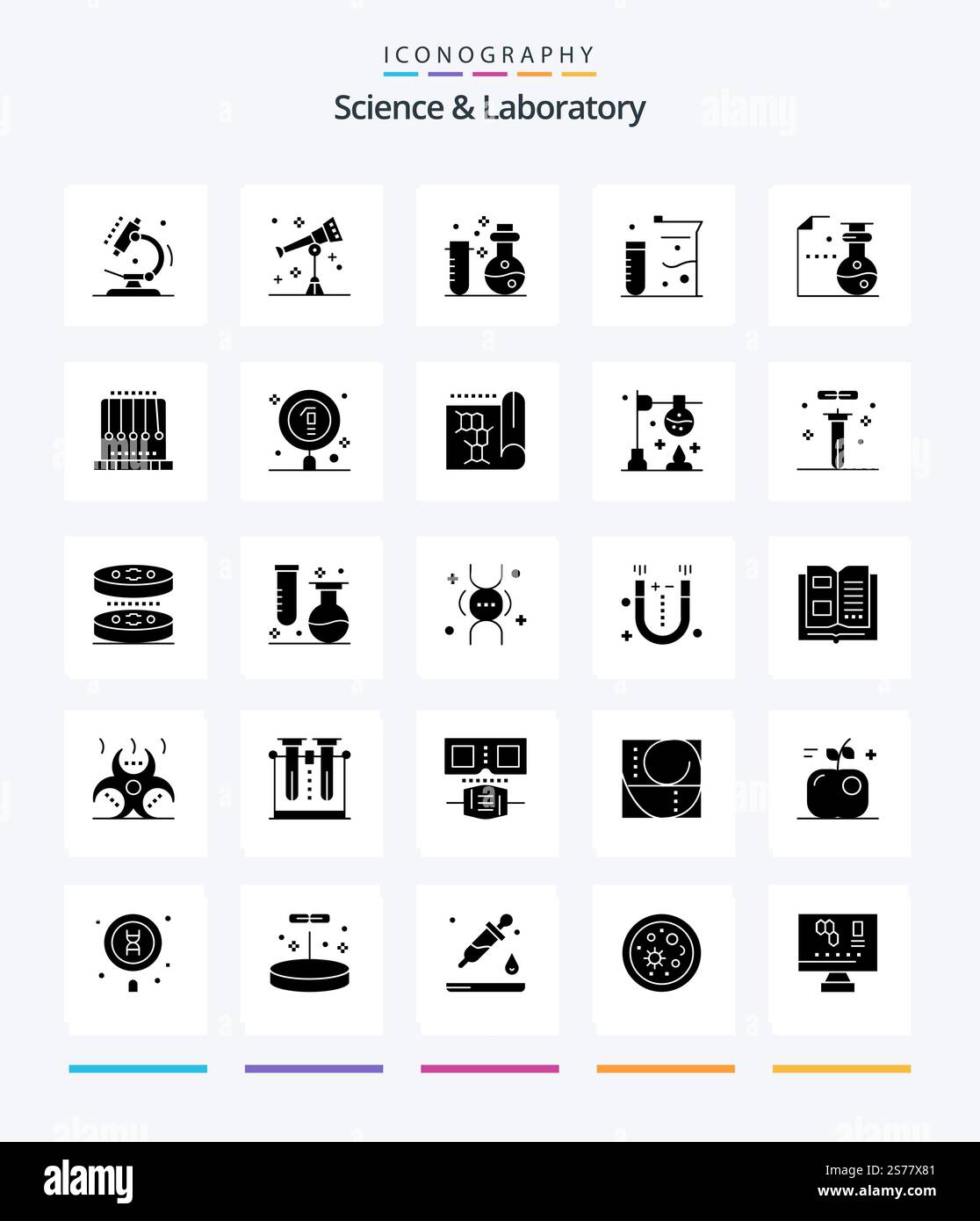 Creative Science 25 Glyph Solid Black icon pack  Such As chemical. swing. chemistry. physics. gravity Stock Vector