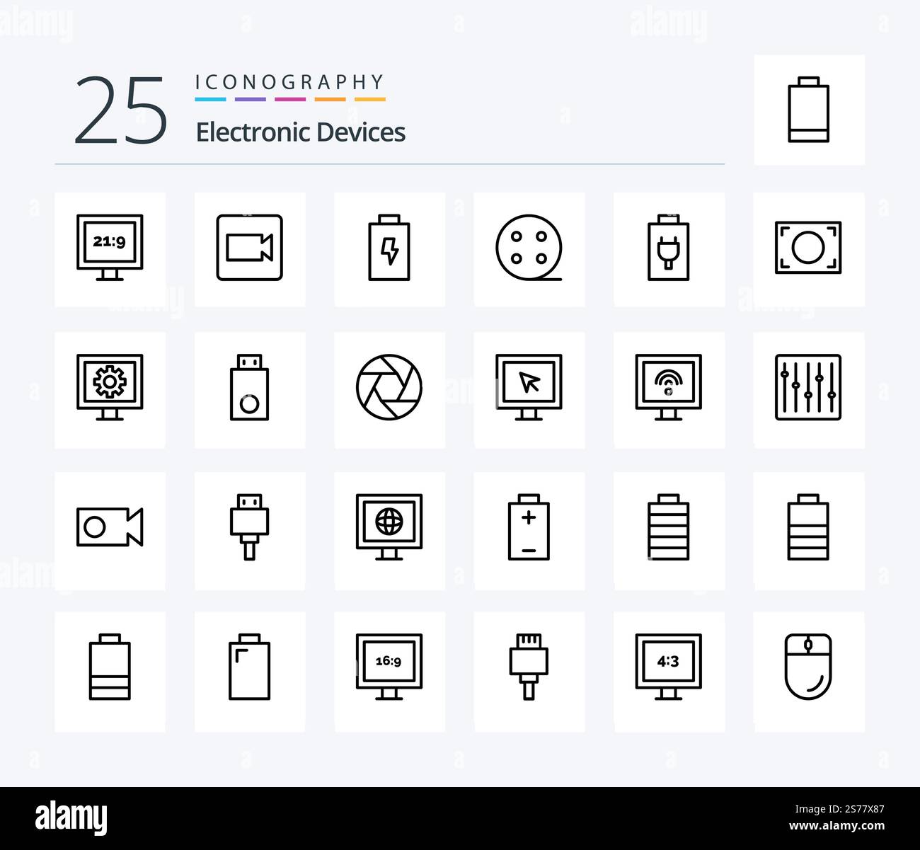 Devices 25 Line icon pack including dongle. watch. electric. tv ...