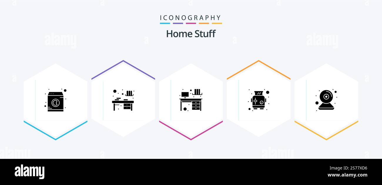 Home Stuff 25 Glyph icon pack including camera. bread. interior. toaster. machine Stock Vector