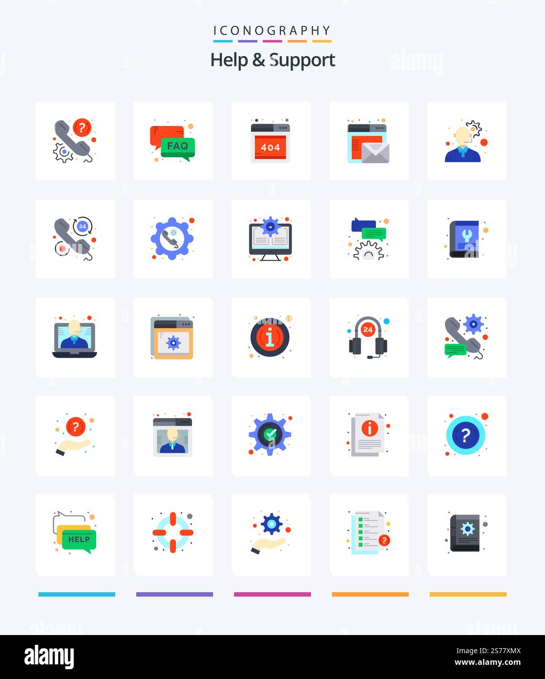 Creative Help And Support 25 Flat icon pack  Such As customer service. mail. support. email. web Stock Vector