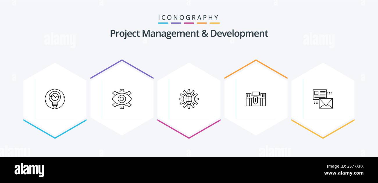 Project Management And Development 25 Line icon pack including development. business. creative. global. modern Stock Vector