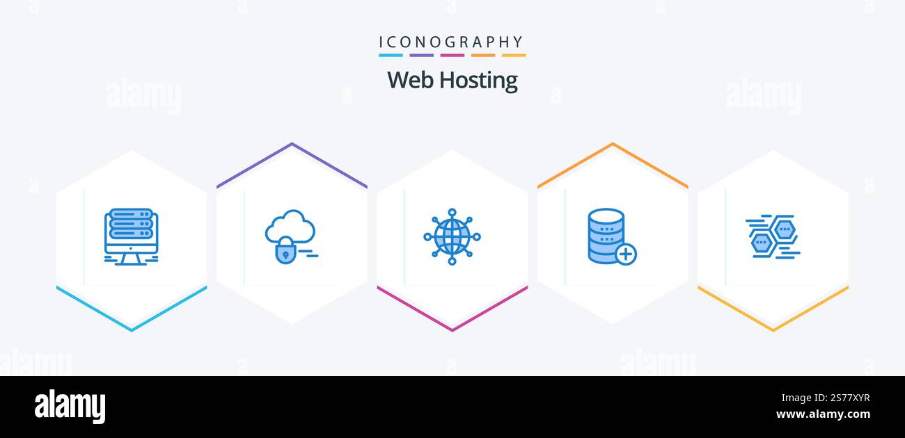 Web Hosting 25 Blue icon pack including data. connect. network. add. sal Stock Vector