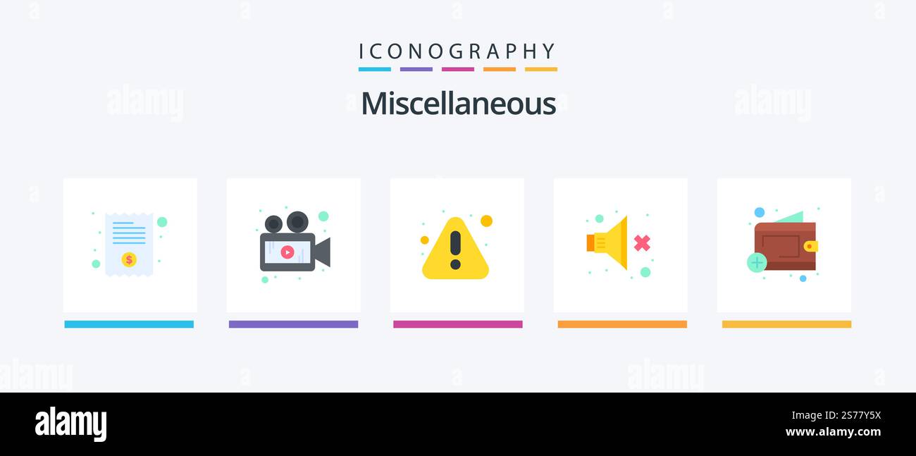 Miscellaneous Flat 5 Icon Pack Including wallet. error. volume. no. Creative Icons Design Stock Vector